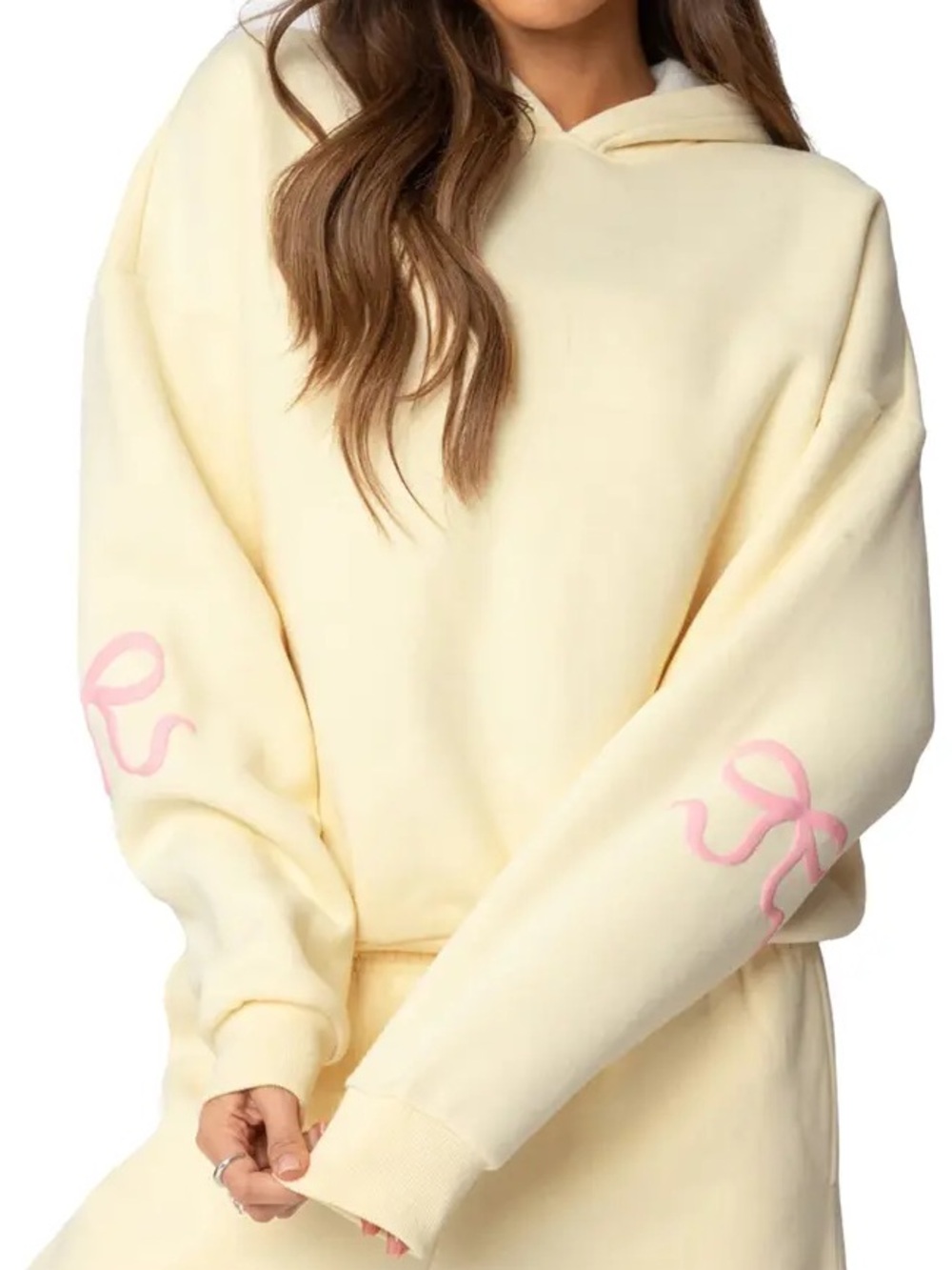 Edikted Bonney Bow Oversized Hoodie Beige